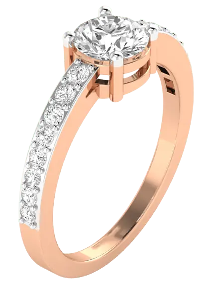 ring with single row of diamonds along the band and one large diamond in the center