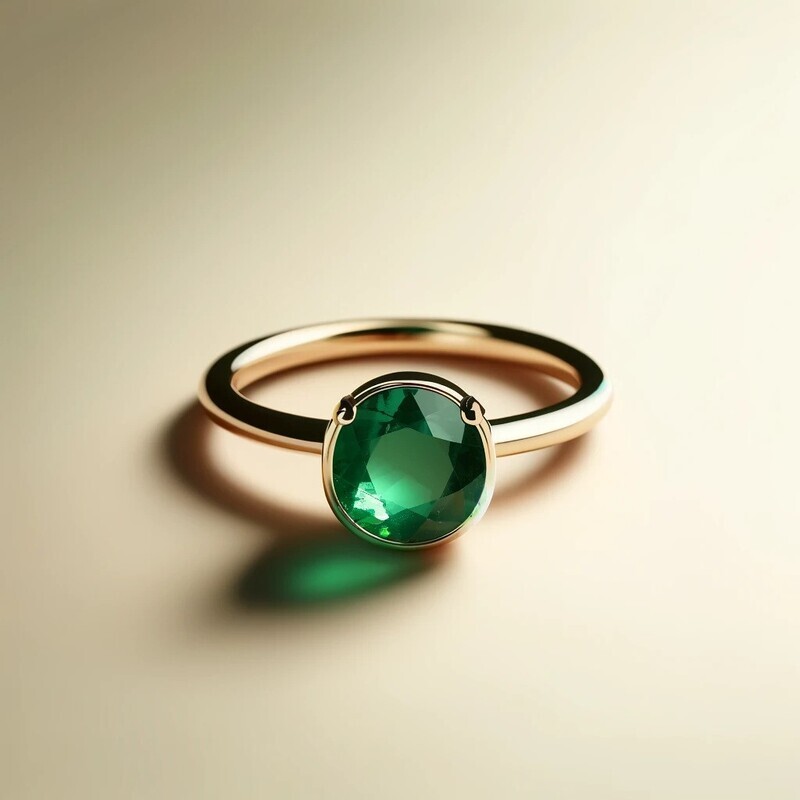 Gold ring set with round emerald