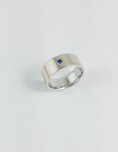 14KW Gold Wide Band With Blue Sapphire