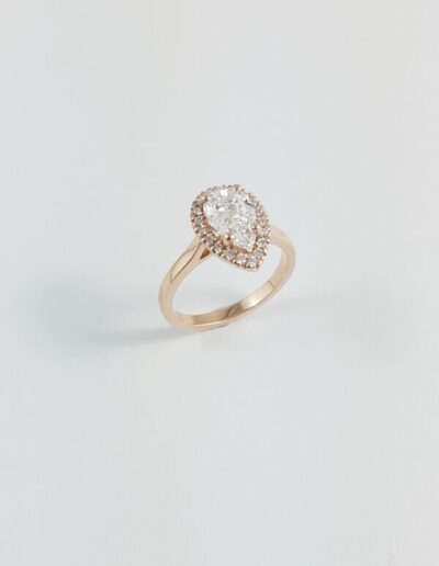 14K Rose Gold Halo Engagement Ring with Matching Wedding Band