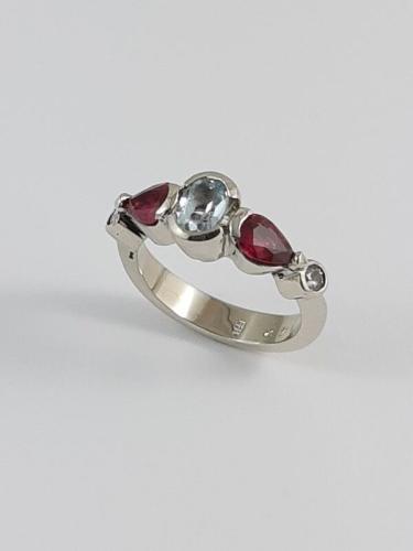 14KW Aquamarine  Ruby Ring With Diamonds