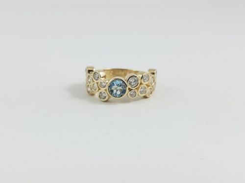 10KY Gold Blue Topaz and Diamond Ring