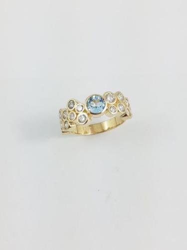 10KY Gold Blue Topaz and Diamond Ring