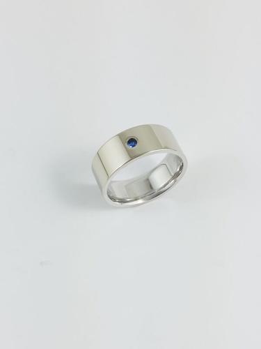 14KW Gold Wide Band With Blue Sapphire