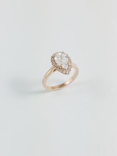 14K Rose Gold Halo Engagement Ring with Matching Wedding Band