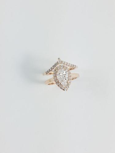 14K Rose Gold Halo Engagement Ring with Matching Wedding Band