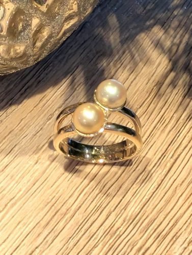 14K 2-Tone Two-Pearl Ring