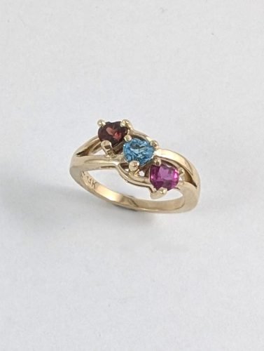 14KY 3-Heart Birthstone Ring