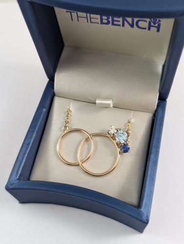 14KY Blue Zircon Sapphire Diamond Double-Loop Pendant