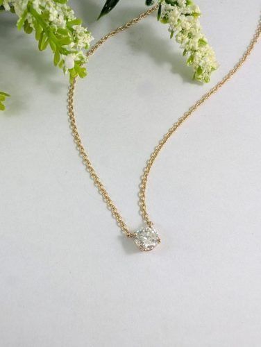 14KY Diamond Solitaire Cable Chain Necklace
