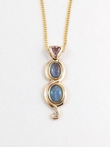 14KY Opal and Rhodolite Garnet Slide Pendant