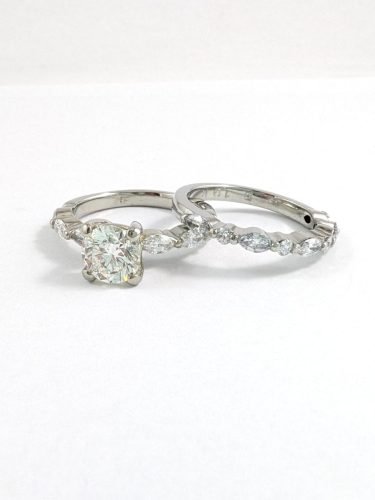 19KW Round and Marquise Engagement Ring With Matching Band