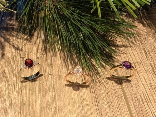 Garnet Pear Diamond and Amethyst Rings