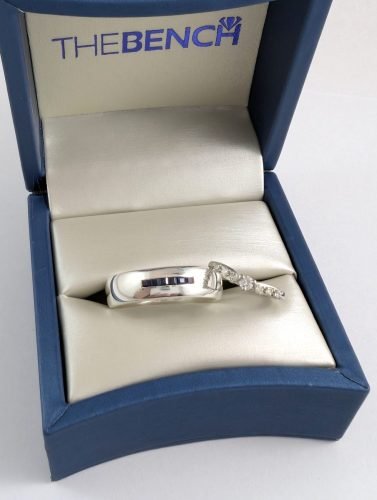Sterling Silver Sapphire Band and White Gold Diamond Contour Band